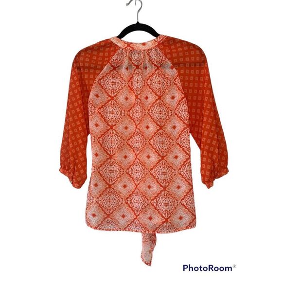KUT from the Kloth Women's Orange Diamond Print Button Down Top Blouse Size XS - Picture 2 of 4